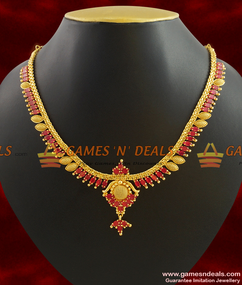 NCKN396 - First Quality Ruby Stone Mullaipoo Necklace Guarantee Imitation Jewelry