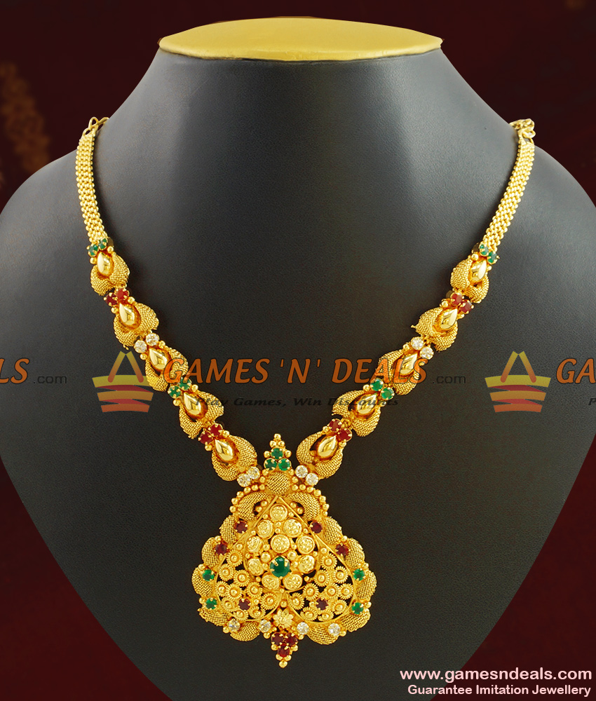 Ruby Emerald Necklace Party Wear Imitation Jewellery Latest Design NCKN405
