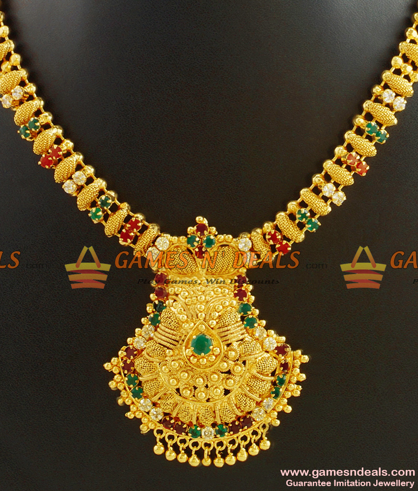 Grand Kerala Necklace Design Ruby Stone Handcrafted Jewelry NCKN410