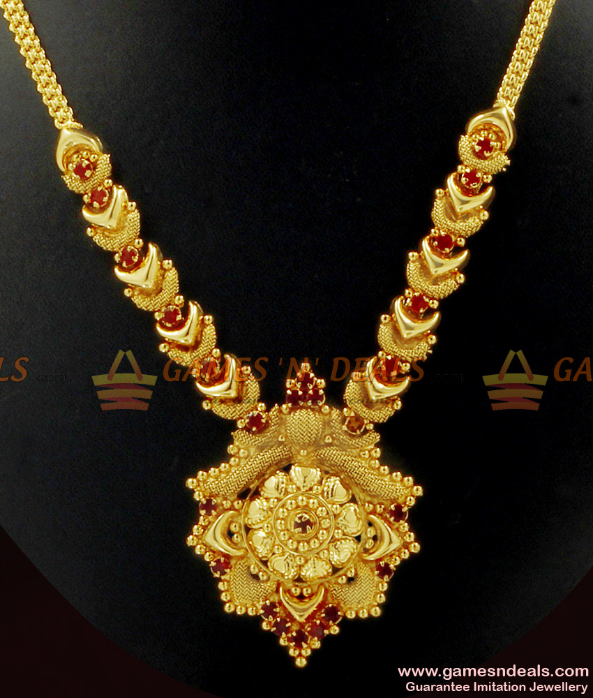 Simple Ruby Stone Dollar Bridal Stone Necklace for Women NCKN433