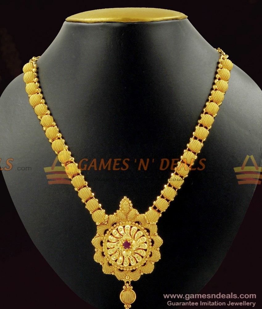 Kerala Type Ruby Stone Dollar Bridal Stone Necklace NCKN446