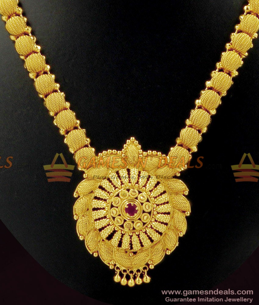 Kerala Type Ruby Stone Dollar Bridal Stone Necklace NCKN447