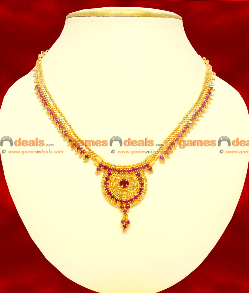 NCKN50 - Semi Precious Party Wear Ruby Necklace Kerala Design