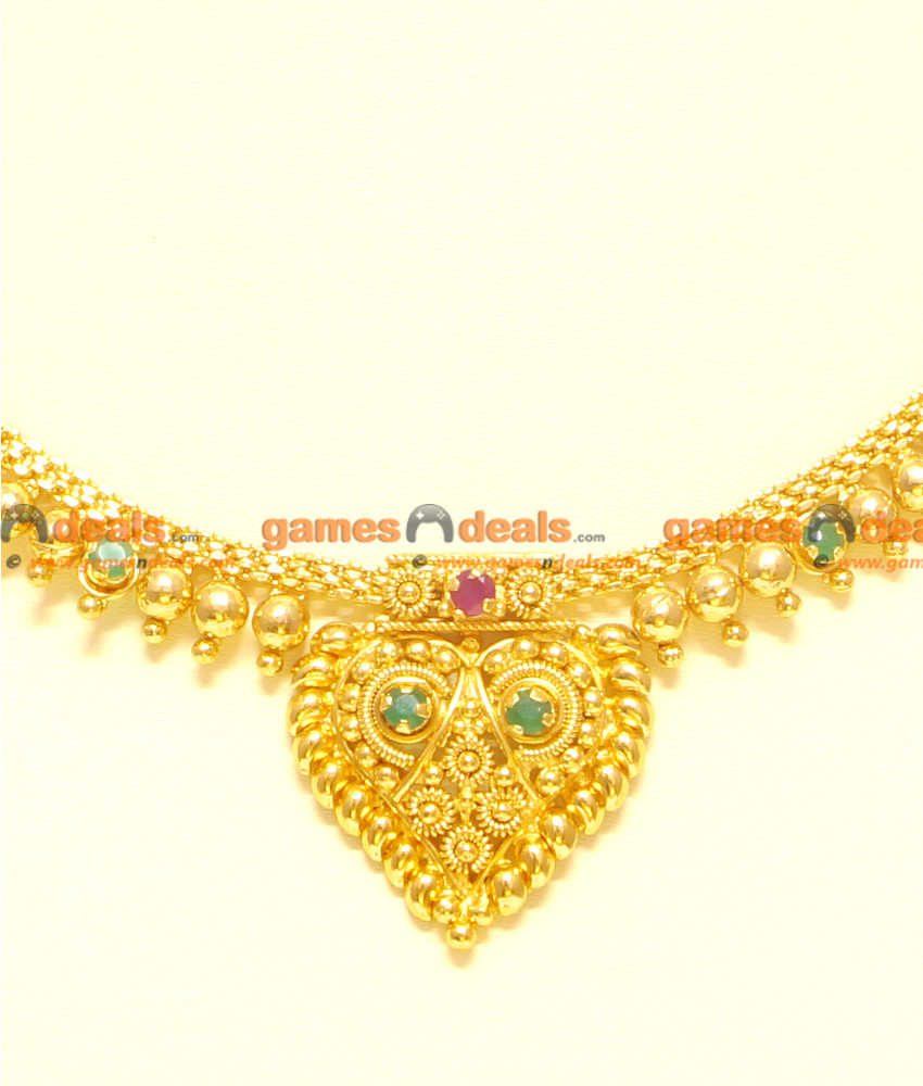 NCKN75 - Children Necklace Gold Plated Beaded Attigai Unique Choker Design