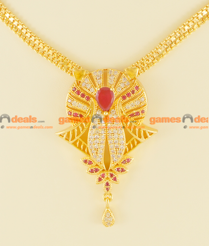 NCKN79 - Semi Precious Zircon Big Ruby Stone Party Wear Imitation Necklace