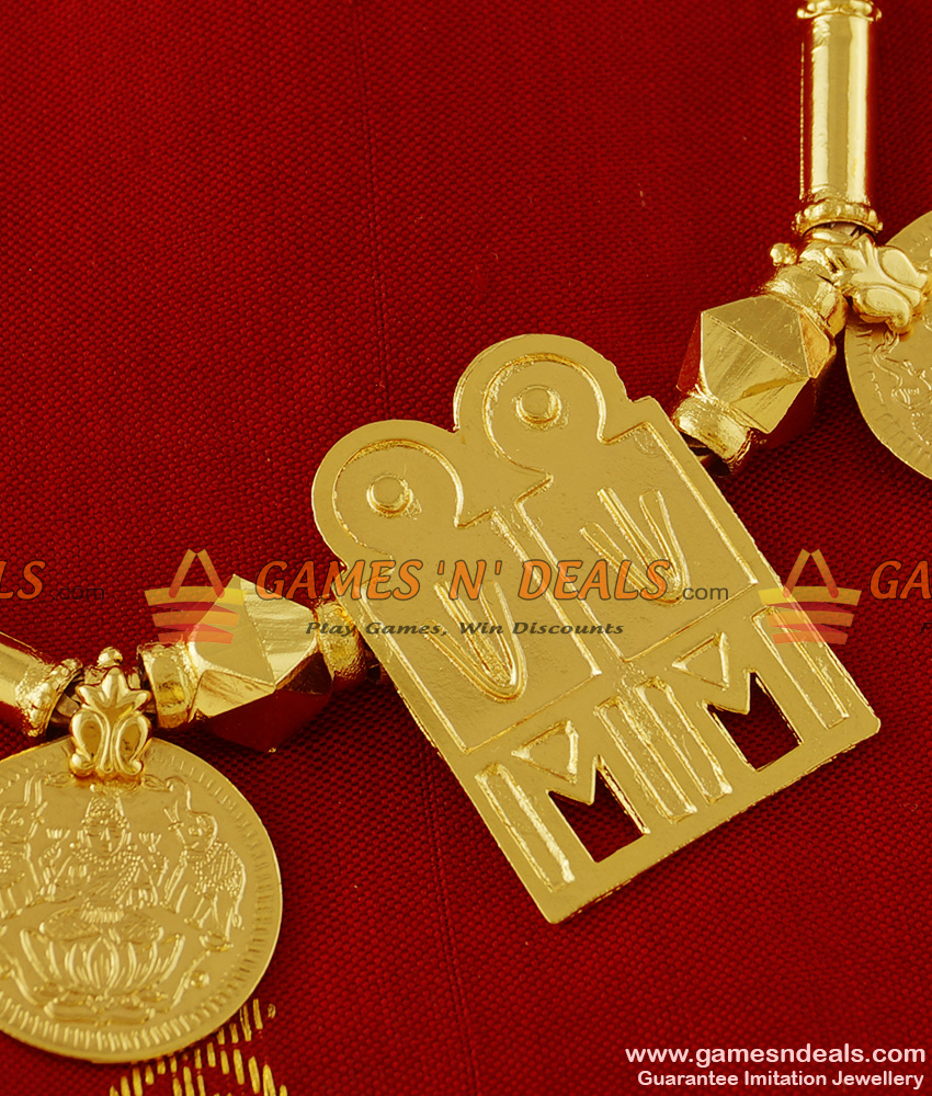 THAL08 Gold Plated Jewelry Vishnu Lakshmi Kasu Thali South Indian Mangalsutra Set