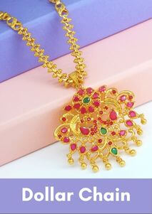 One gram gold dollar chain for daily use peacock design