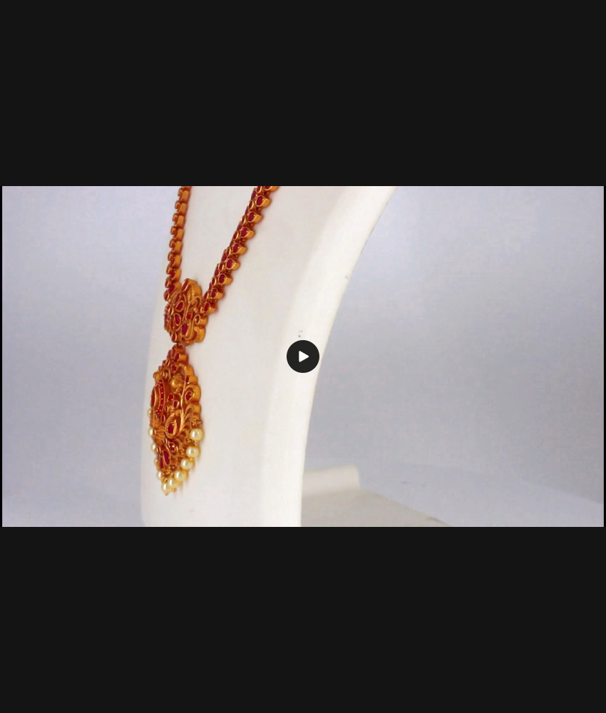 ANTQ1016 - Amazing Ruby Stone Antique Gold Haaram Earrings Set For Wedding ANTQ1016 - Amazing Ruby Stone Antique Gold Haaram Earrings Set For Wedding