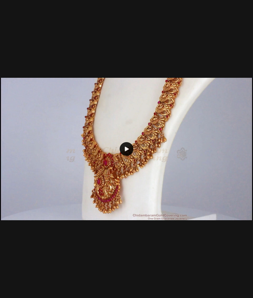 ANTQ1032 - Peacock Design Temple Jewelry Ruby Stone Haram Earring Combo ANTQ1032 - Peacock Design Temple Jewelry Ruby Stone Haram Earring Combo