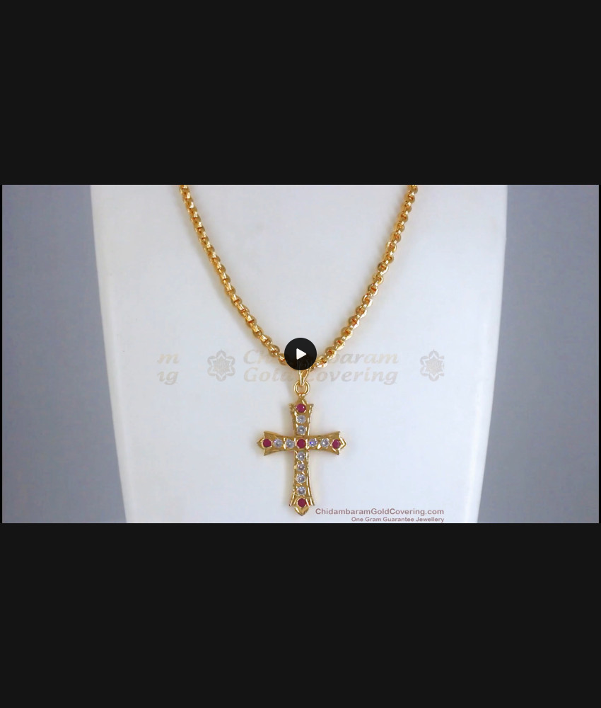 Christian Religious Cross Gold Impon Pendant Collection Dollar Chain With Multi Stones BGDR394 Christian Religious Cross Gold Impon Pendant Collection Dollar Chain With Multi Stones BGDR394