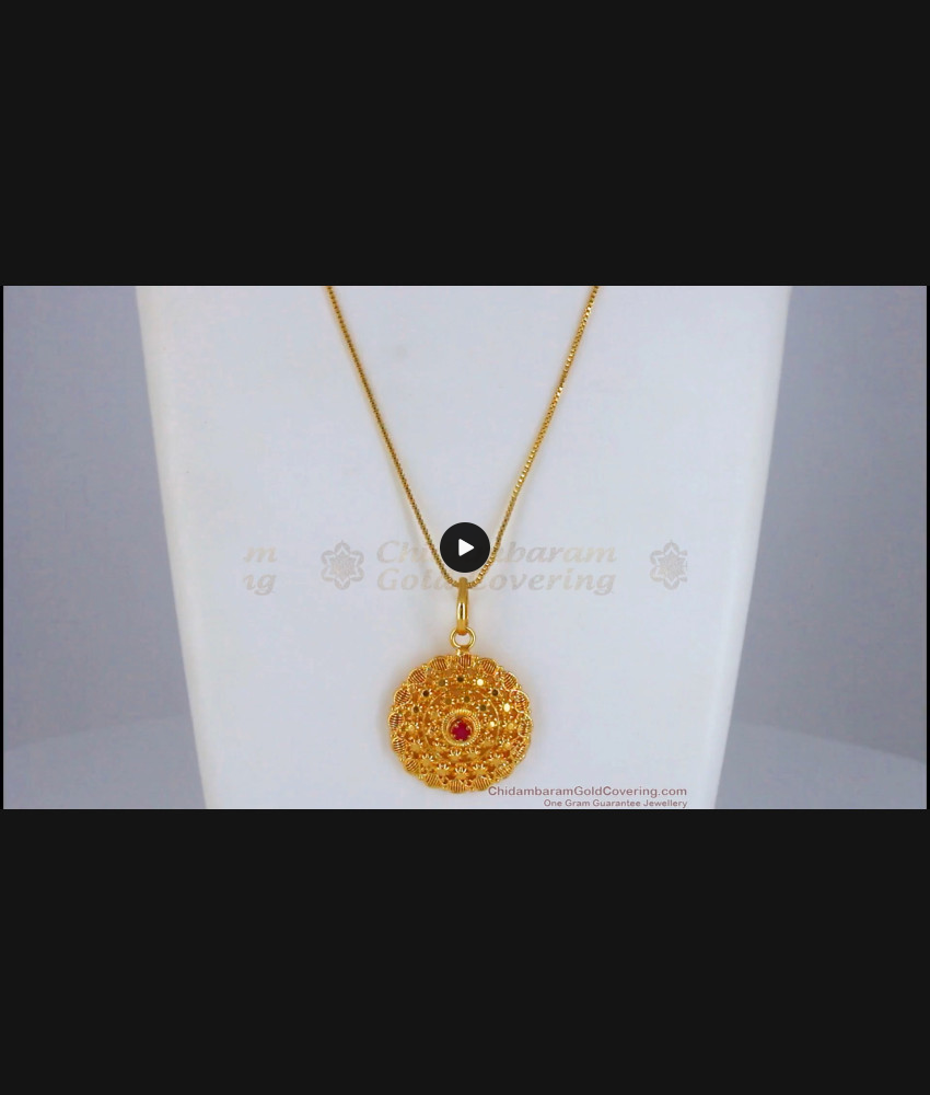 Thin Gold Plated Chain Ruby Stone Flower Dotted Dollar BGDR862