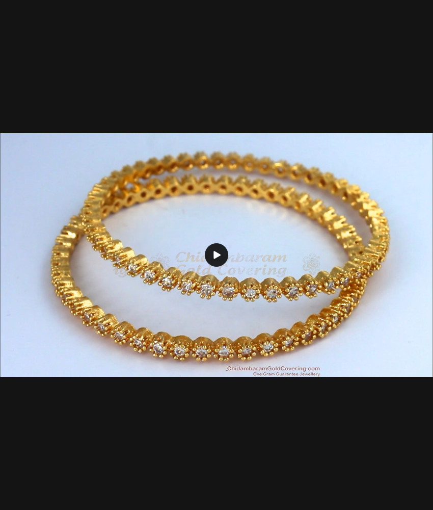 BR1474-2.8 Stunning White Dimond Type AD Stone Gold Bangles One Gram Gold Jewelry BR1474-2.8 Stunning White Dimond Type AD Stone Gold Bangles One Gram Gold Jewelry