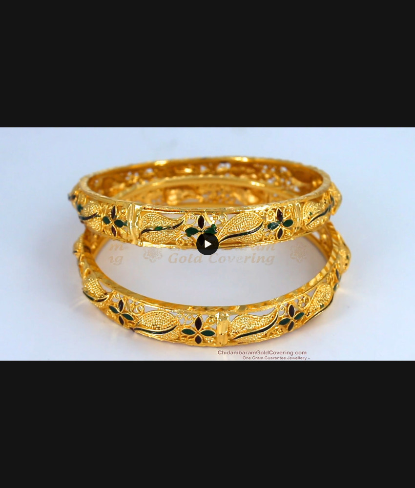 BR1480-2.6 Meenakari Enamel Leaf Pattern Kerala Self Design Bangles Collection BR1480-2.6 Meenakari Enamel Leaf Pattern Kerala Self Design Bangles Collection