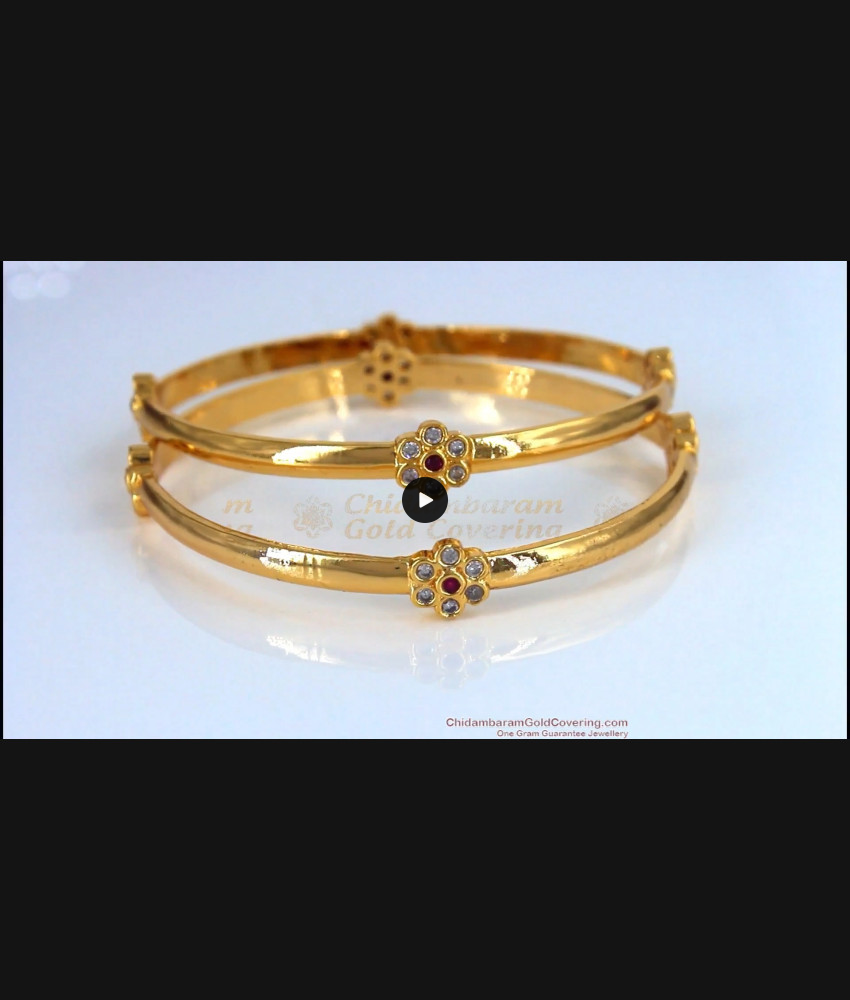 BR1504-2.4 Original Impon AD white And Ruby Stone Long Life Gold Bangle Collections