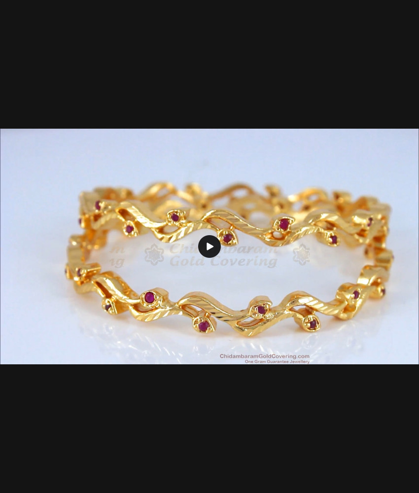 BR1600-2.4 Creep Design Ruby Stone Gold Bangles For Party Wear BR1600-2.4 Creep Design Ruby Stone Gold Bangles For Party Wear