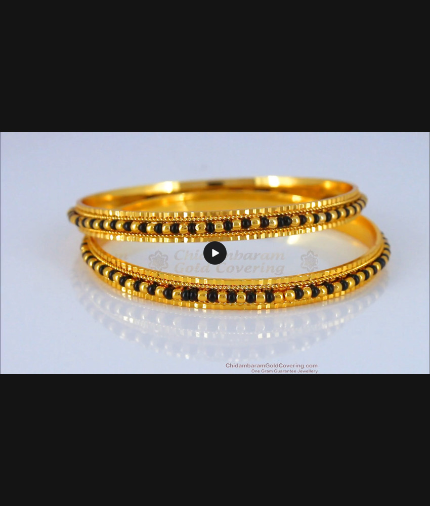 BR1604-2.6 Traditional Karugamani Black Balls Design Gold Bangles Daily Use
