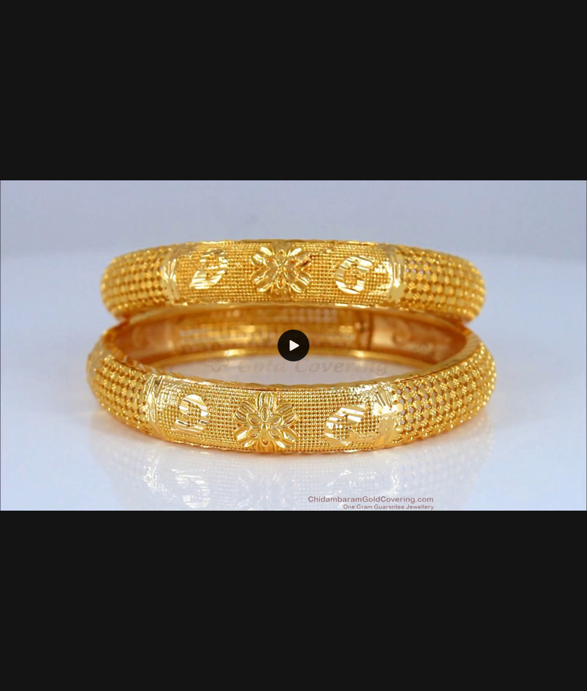 BR1764-2.4 Gold Kada Bangle Collections Handmade Floral Design BR1764-2.4 Gold Kada Bangle Collections Handmade Floral Design