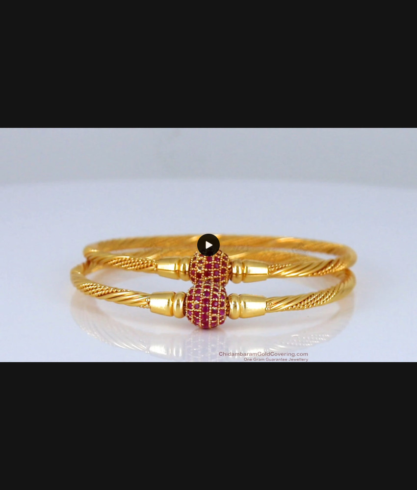 BR1770-2.6 Ruby Stone Ball Design Gold Bangle Womens Office Wear BR1770-2.6 Ruby Stone Ball Design Gold Bangle Womens Office Wear