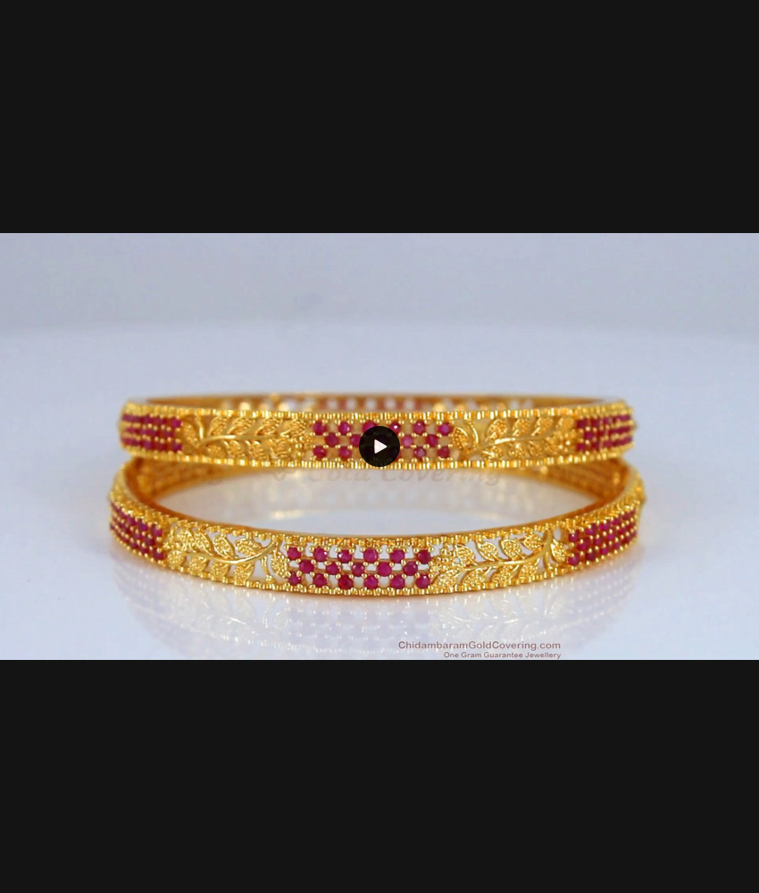 BR1790-2.4 Modern Ruby Stone Bangle Design One Gram Gold Jewelry