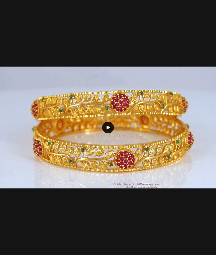 BR1795-2.4 Fascinating One Gram Gold Bangle Leaf Design 