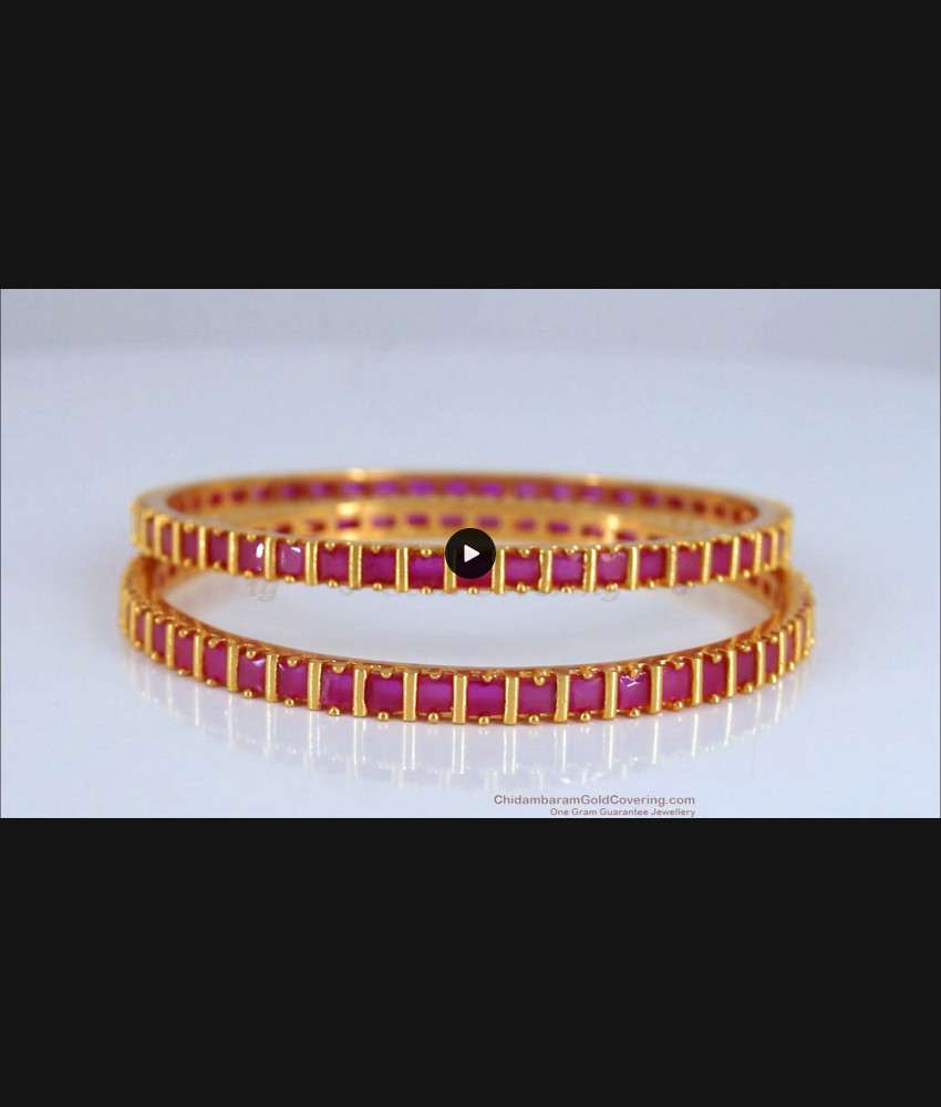 BR1876-2.4 Size Square Shaped Ruby Stone Gold Bangles Bridal Wear