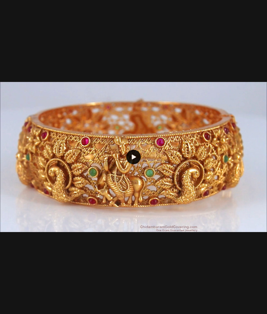 BR1882-2.6 Size Premium Antique Radhe Krishna Bangle Screw Type Nagas Jewelry Collections