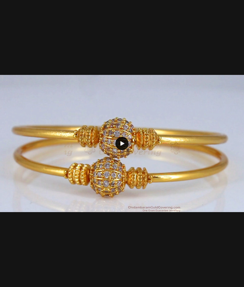 BR1883-2.4 Size White Stone Half Ball Gold Plated Bangle Party Wear