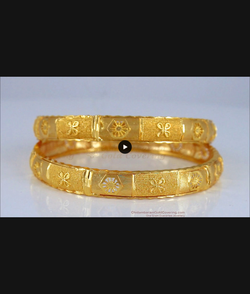 BR1895-2.8 Size Latest Broad Gold Plated Bangles Hollow Flower Design