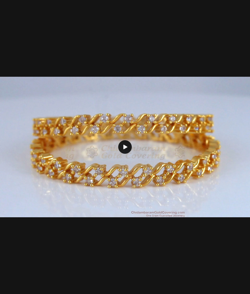 BR1906-2.6 Size Gold Plated Bangles Double Layer White Stones Design BR1906-2.6 Size Gold Plated Bangles Double Layer White Stones Design
