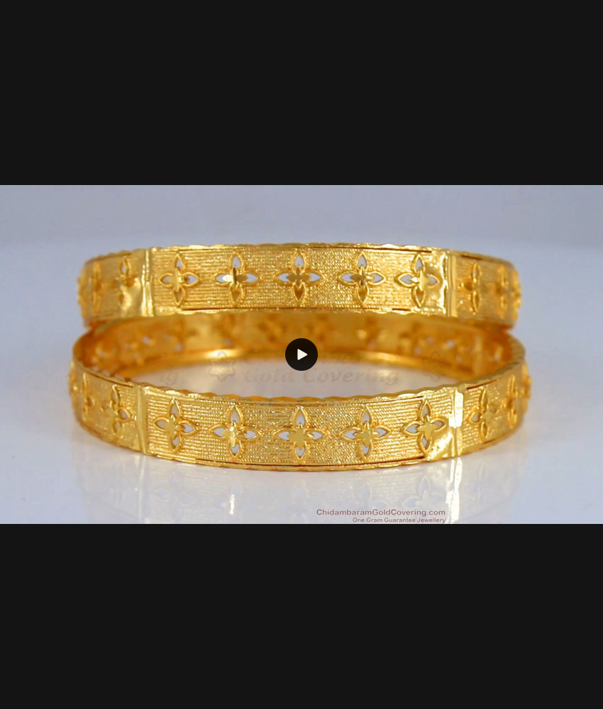 BR1930-2.8 Size One Gram Gold Broad Kada Bangles Set of Two BR1930-2.8 Size One Gram Gold Broad Kada Bangles Set of Two