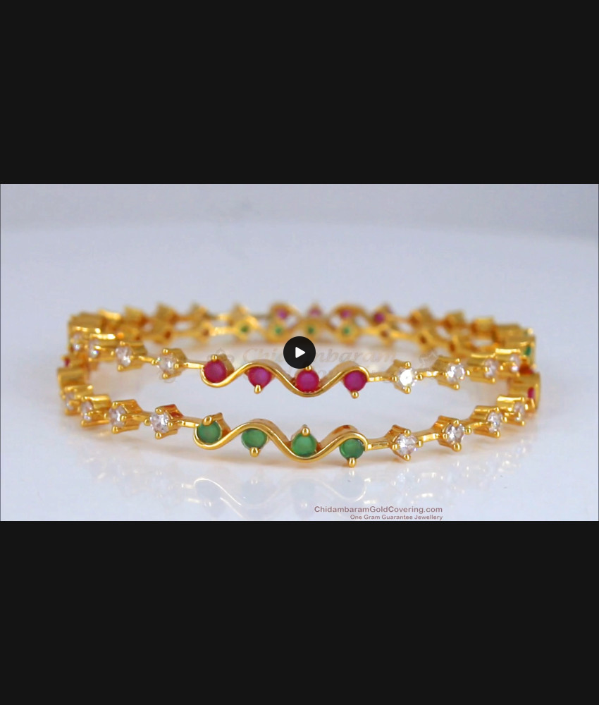 BR1944-2.4 Multi Stone Gold Plated Bangles Sleeky Design BR1944-2.4 Multi Stone Gold Plated Bangles Sleeky Design