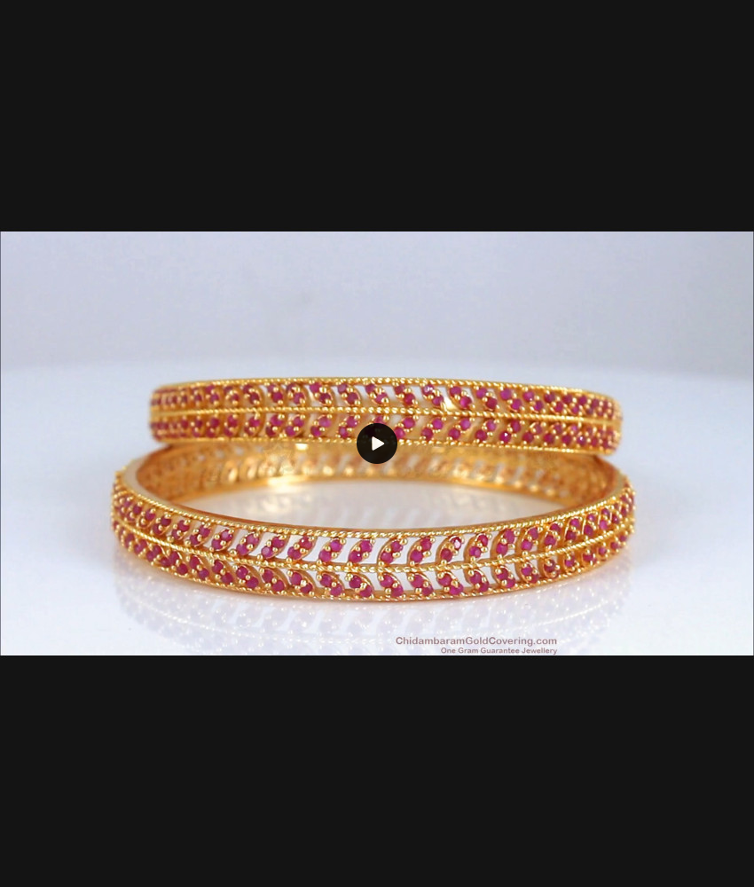 BR1947-2.6 Size Leaf Design One Gram Gold Bangle With Ruby Stone 