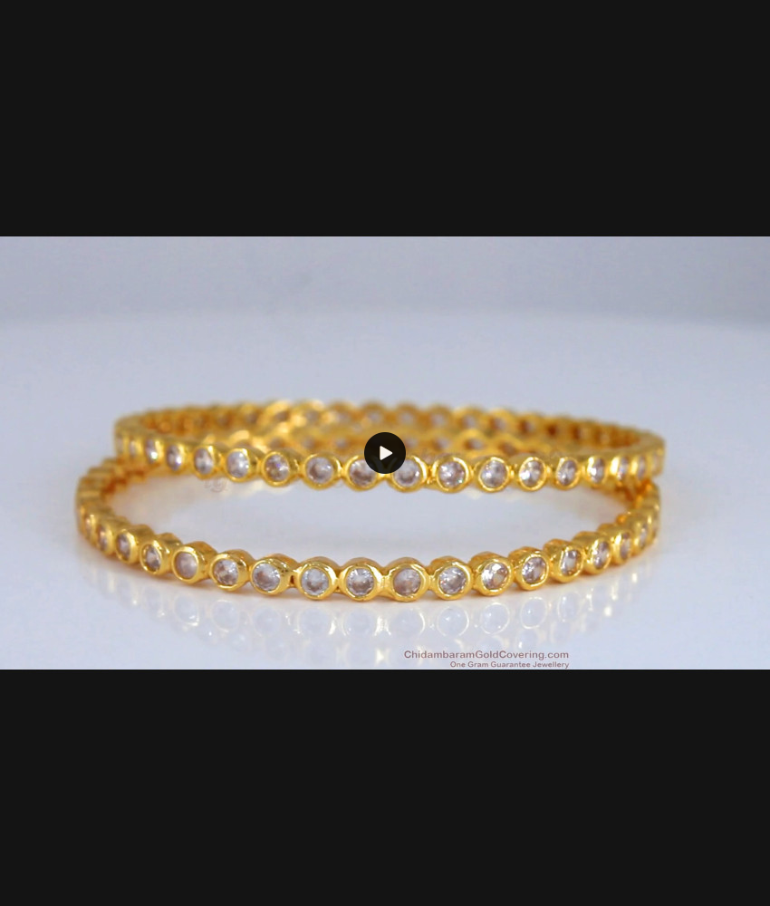 BR1952-2.6 Size Full White Stone Gold Plated Impon Bangles Shop Online
