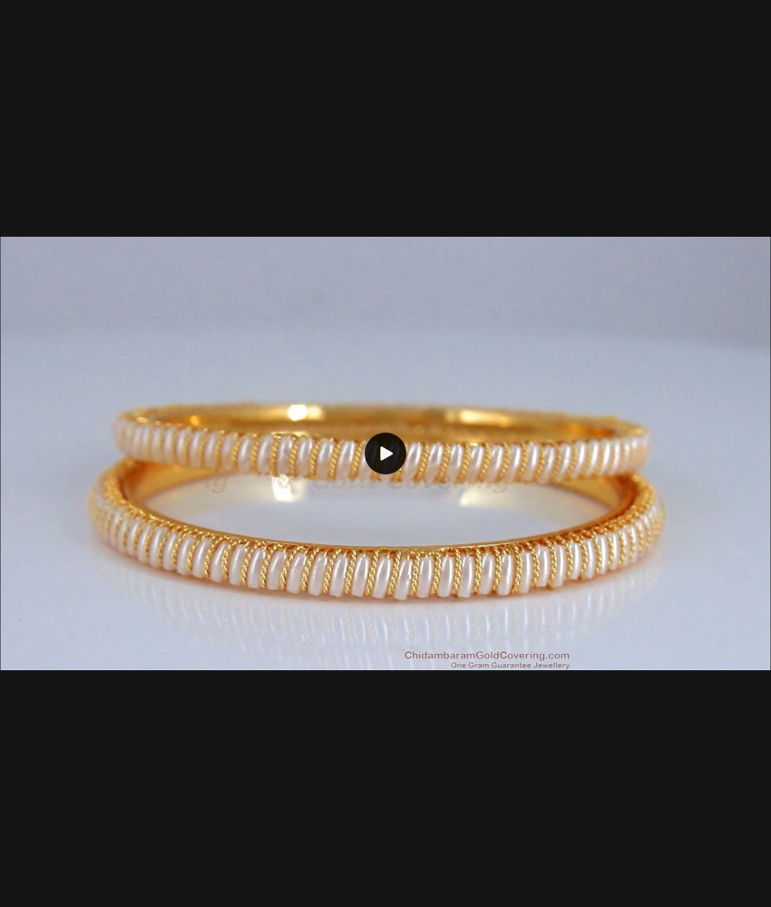 BR1955-2.8 Size Set of Two Pearl Design Gold Bangles Shop Online BR1955-2.8 Size Set of Two Pearl Design Gold Bangles Shop Online