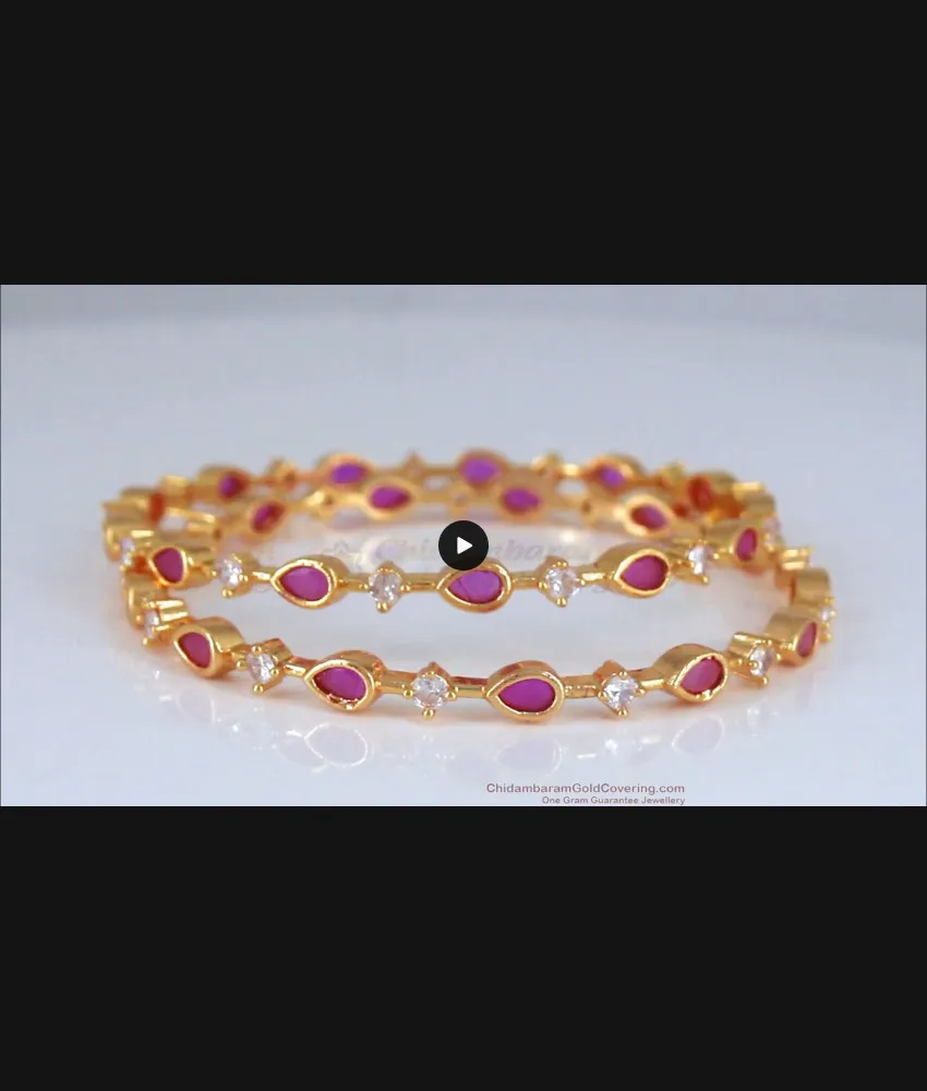BR1973-2.8 Size One Gram Gold Bangle Stunning Ruby White Stone Design BR1973-2.8 Size One Gram Gold Bangle Stunning Ruby White Stone Design