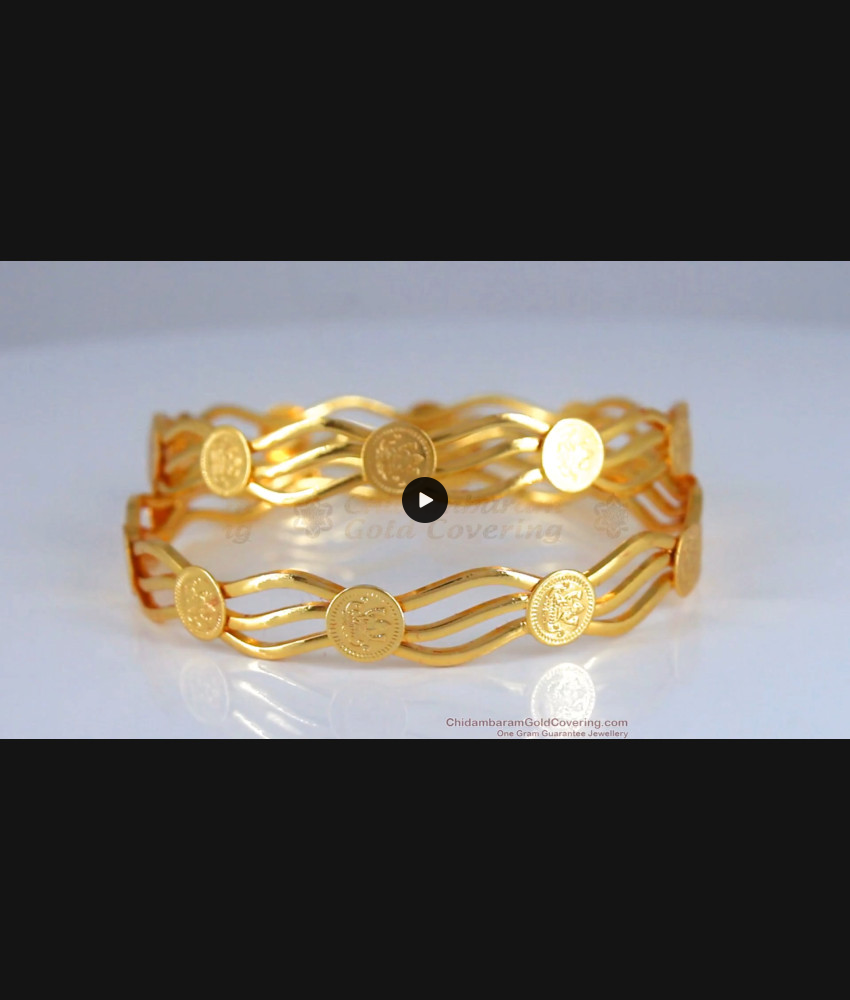 BR2003-2.4 Size Lakshmi Kasu Gold Plated Bangle Curved Design Shop Online BR2003-2.4 Size Lakshmi Kasu Gold Plated Bangle Curved Design Shop Online