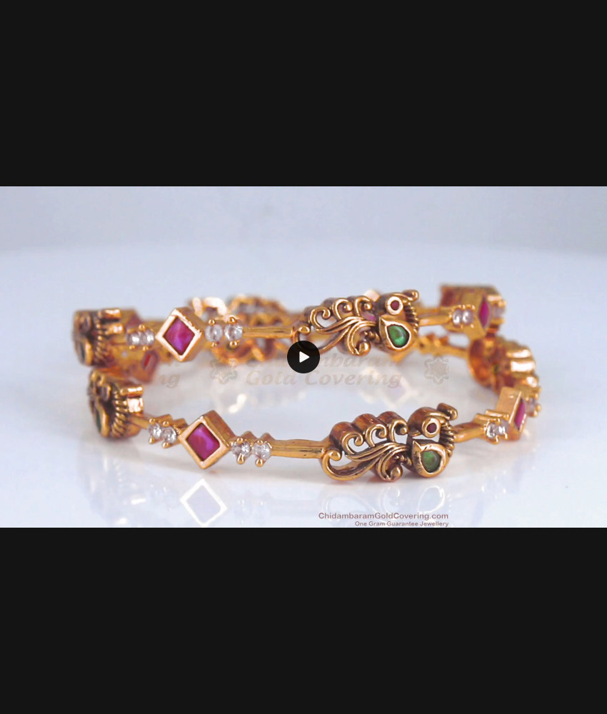 BR2028-2.6 Size Premium Antique 1 Gram Gold Bangle Peacock Design Kemp Jewelry BR2028-2.6 Size Premium Antique 1 Gram Gold Bangle Peacock Design Kemp Jewelry