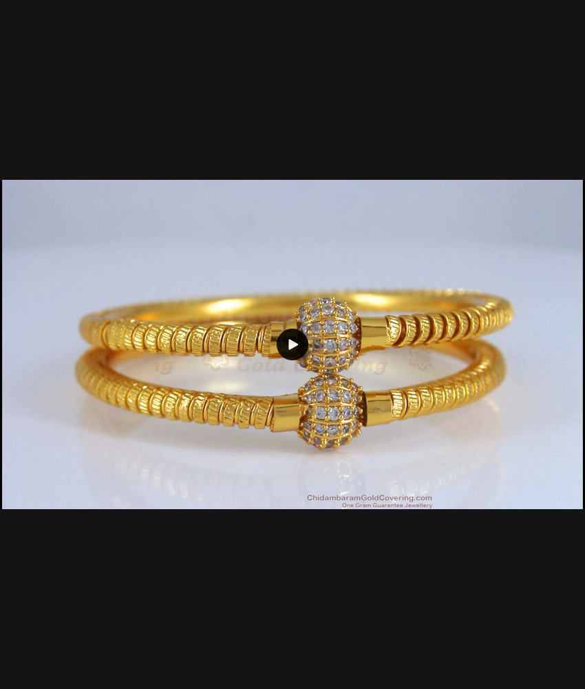 BR2036-2.8 Size 1 Gram Gold Bangle White Stone Ball Pattern