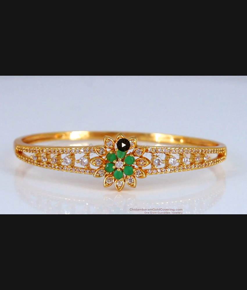 Floral White Emerald Stone Open Type Gold Bracelet BRAC485