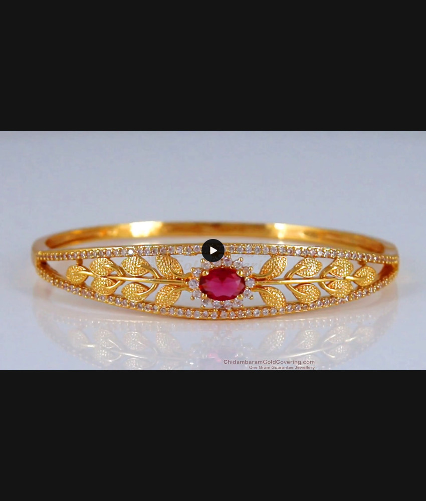 Leaf Design Gold Bracelet Ruby Stone Open Type BRAC487 Leaf Design Gold Bracelet Ruby Stone Open Type BRAC487