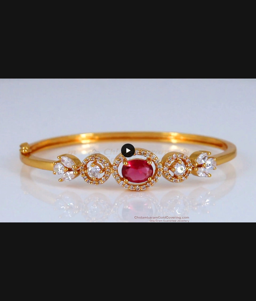 White Ruby Stone One Gram Gold Bracelet Open Type BRAC490 White Ruby Stone One Gram Gold Bracelet Open Type BRAC490