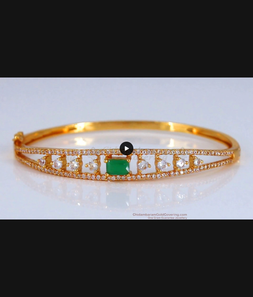 Glowing Green Gem Stone One Gram Gold Bracelet Open Type BRAC491