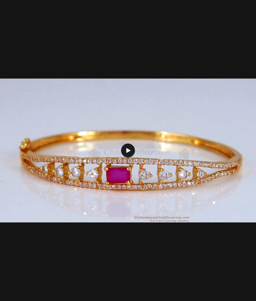 Unique Red Gem One Gram Gold Bracelet Open Type BRAC492