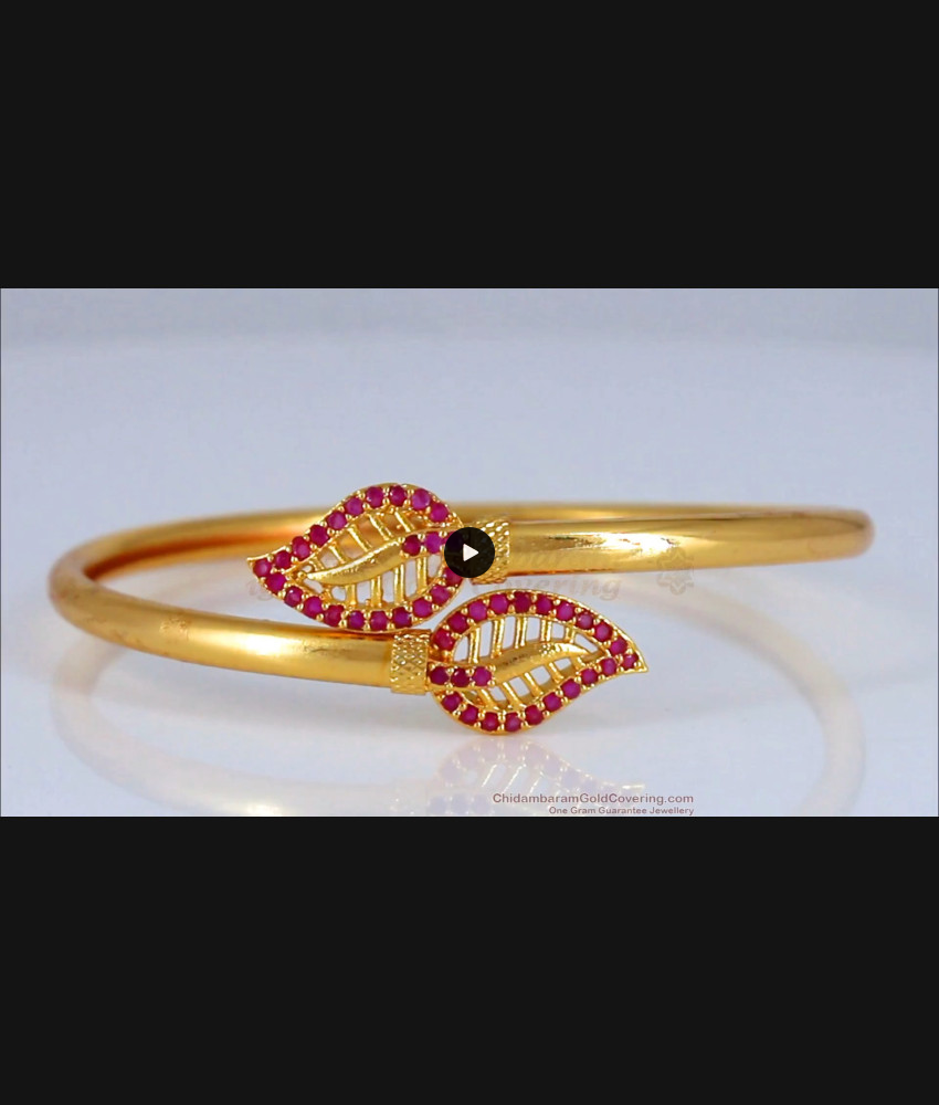 Modern Leaf Ruby Stone Gold Bracelet Open Type BRAC502 Modern Leaf Ruby Stone Gold Bracelet Open Type BRAC502
