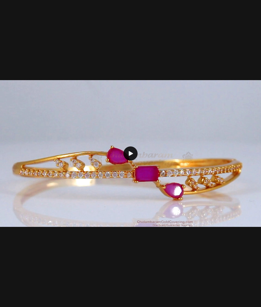 Gold Tone Diamond Ruby Stone Lock Type Bracelet BRAC524