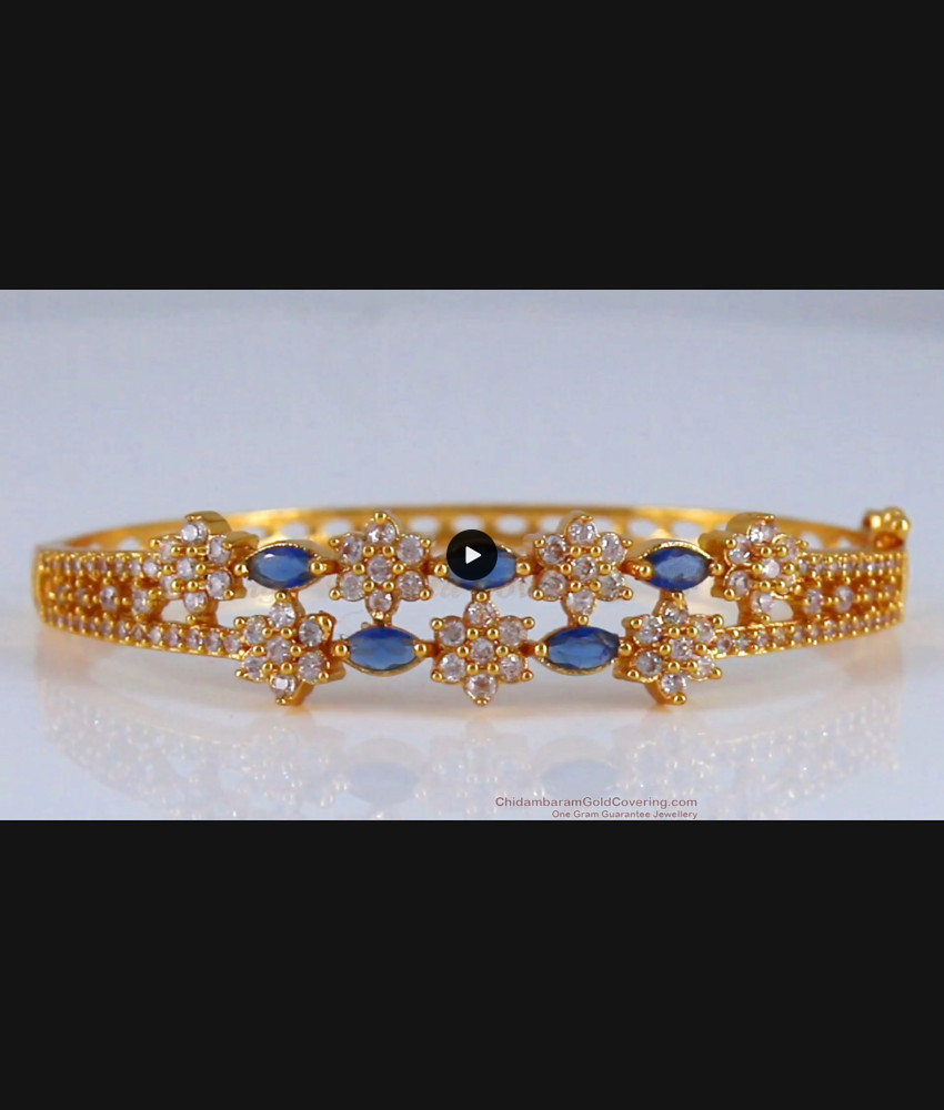 Gold Plated Bracelet Flower Design White Sapphire Stones BRAC580