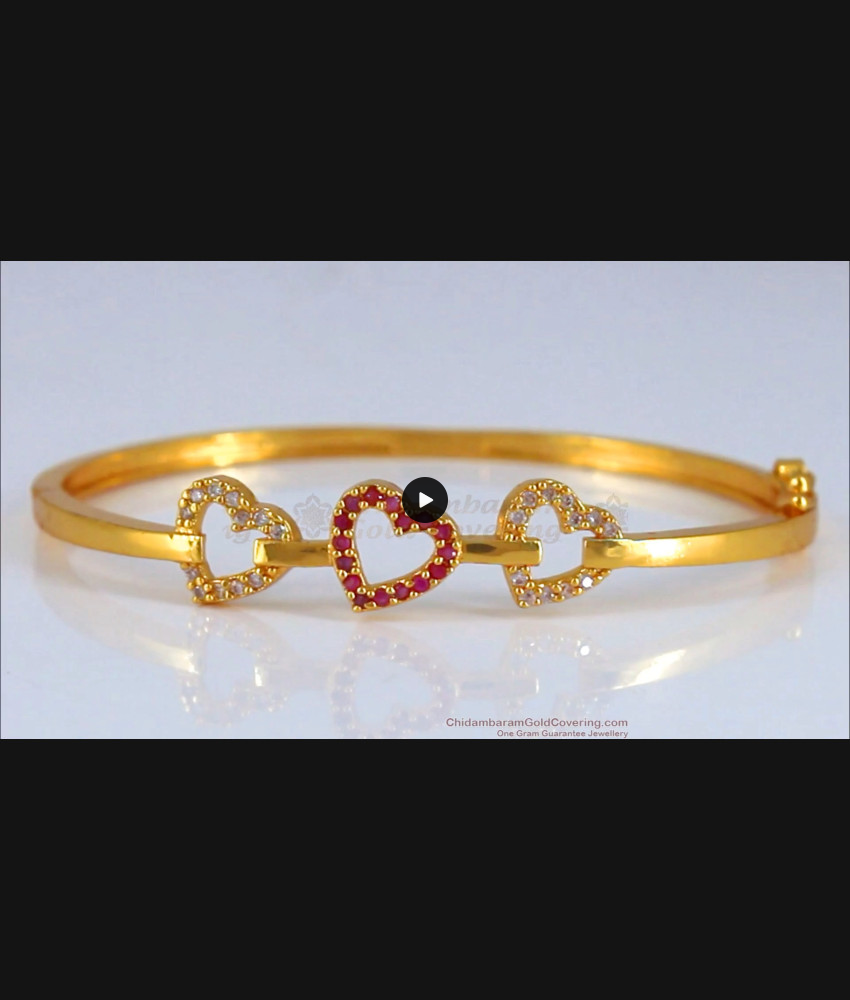 1 Gram Gold Bracelet Triple Heart Ruby White Stone BRAC587 1 Gram Gold Bracelet Triple Heart Ruby White Stone BRAC587