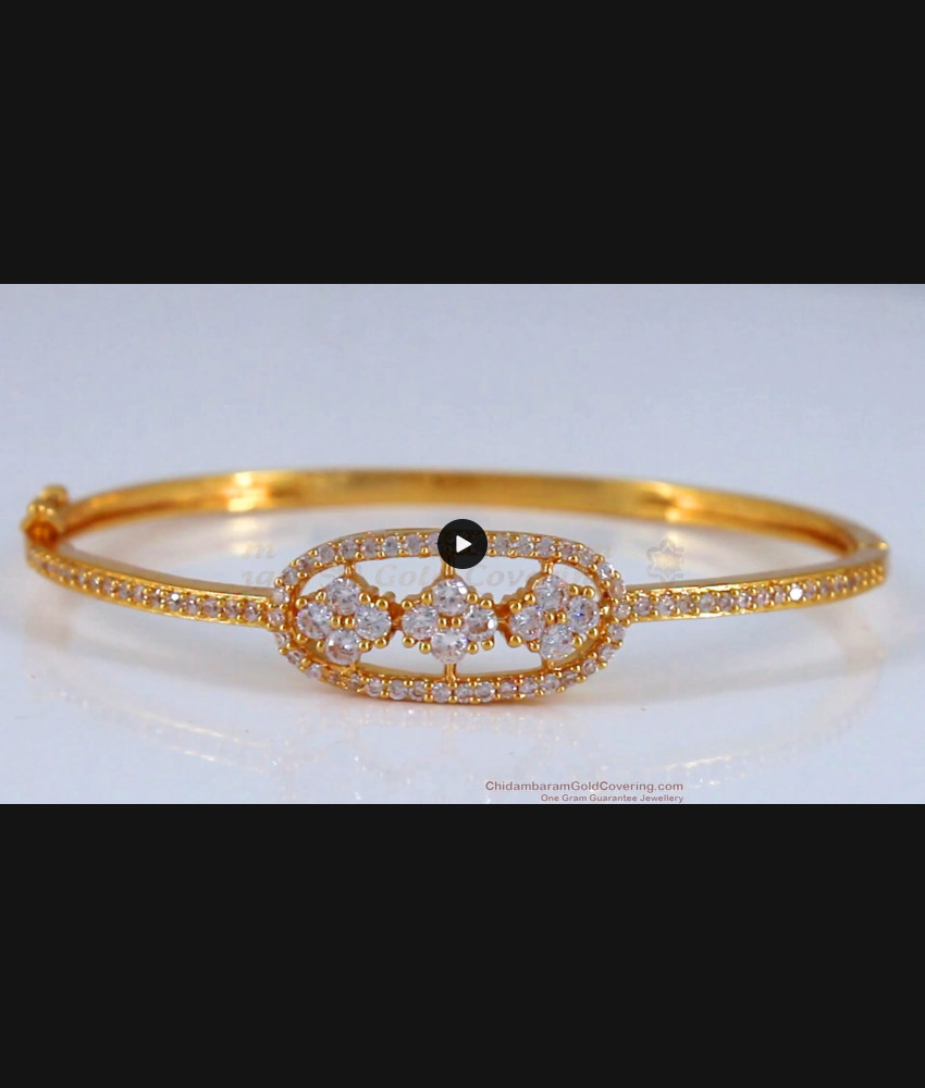 Broad White Crystals Gold Plated Bracelet Shop Online BRAC633