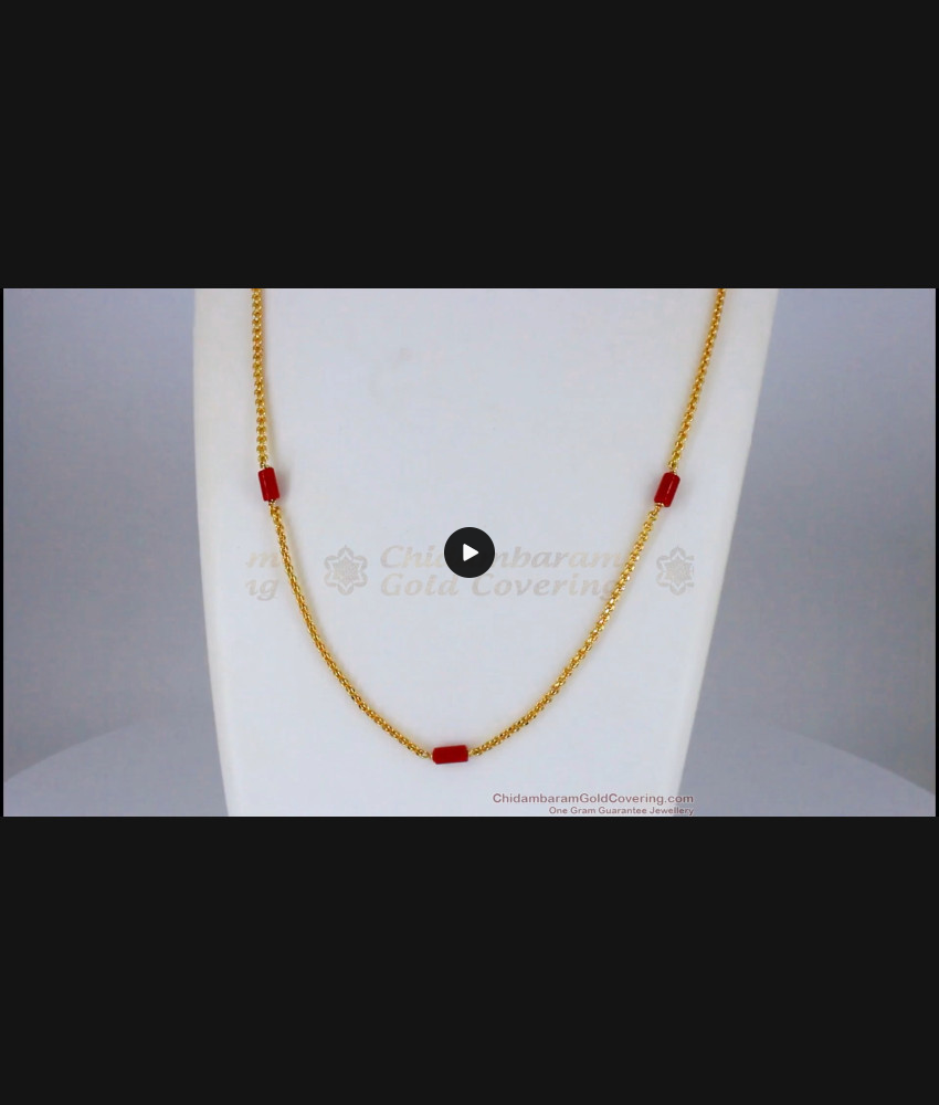 CDAS18 Thin Gold Chain With Red Beads for Daily Use Shop Online CDAS18 Thin Gold Chain With Red Beads for Daily Use Shop Online