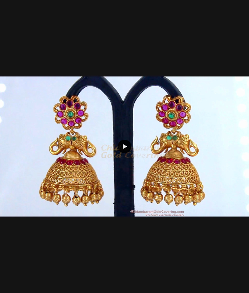 First Quality Temple Jhumka With Kemp Stone Antique Earrings Collection Online ER2113 First Quality Temple Jhumka With Kemp Stone Antique Earrings Collection Online ER2113